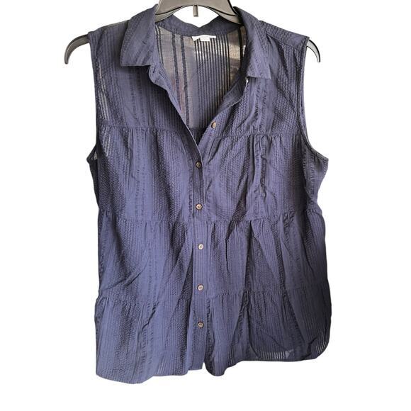 J.Jill navy blue sleeveless oversized button front textured tiered blouse sz XL - Picture 1 of 8